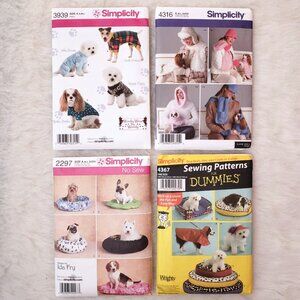4 NEW Uncut SIMPLICITY Dog Bed Clothes Coats Hats + Misses Hats Sewing Patterns
